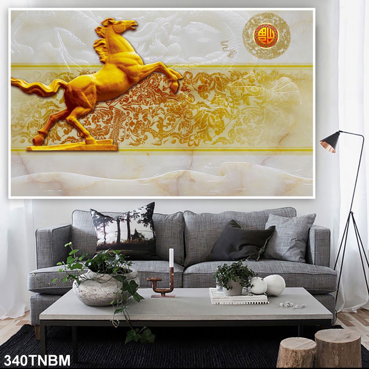 Tranh in hình 8 chú ngựa trên gạch men