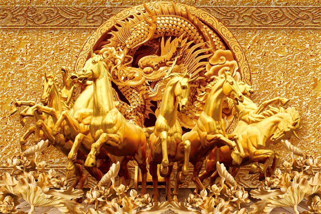 Tranh gạch men 3D ngựa vàng