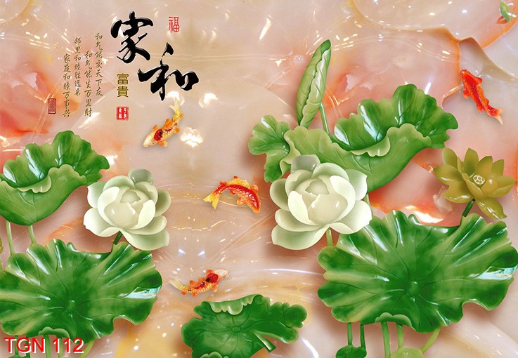 Mẫu tranh hoa sen - cá chép 3D