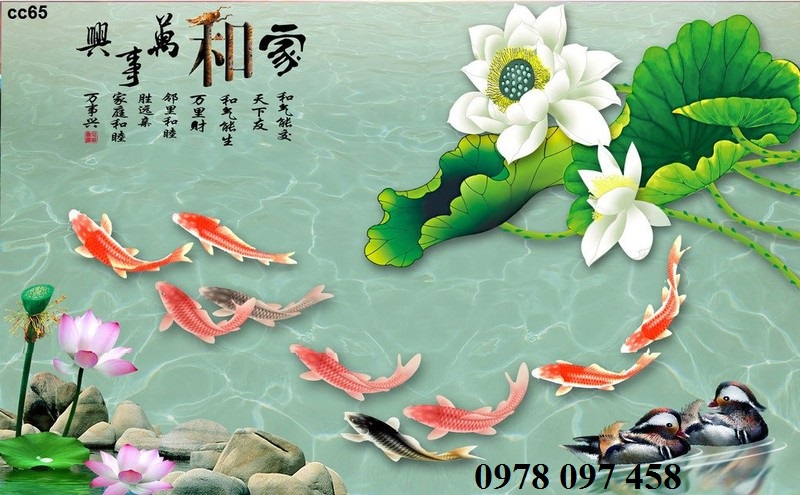 Bức tranh 3D hoa sen cá chép