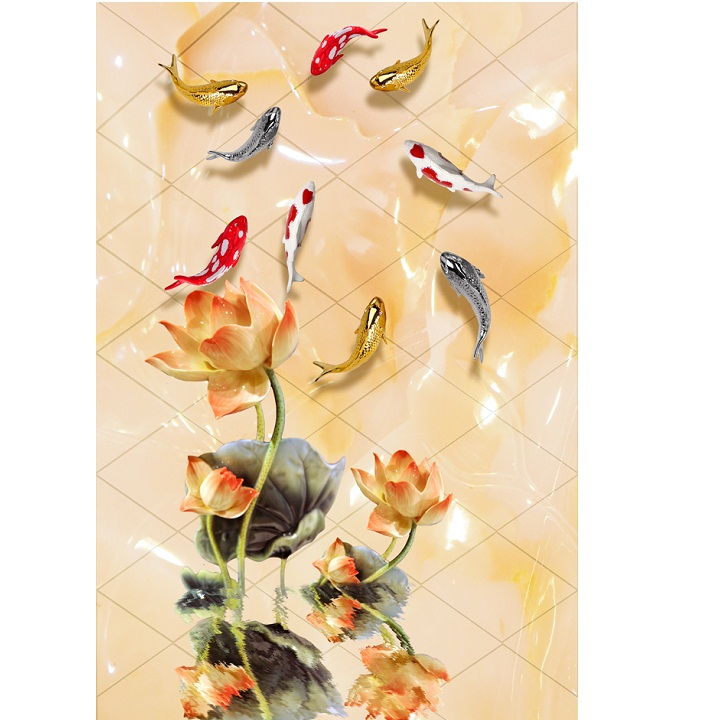 Tranh gạch 3d sứ ngọc cá chép hoa sen