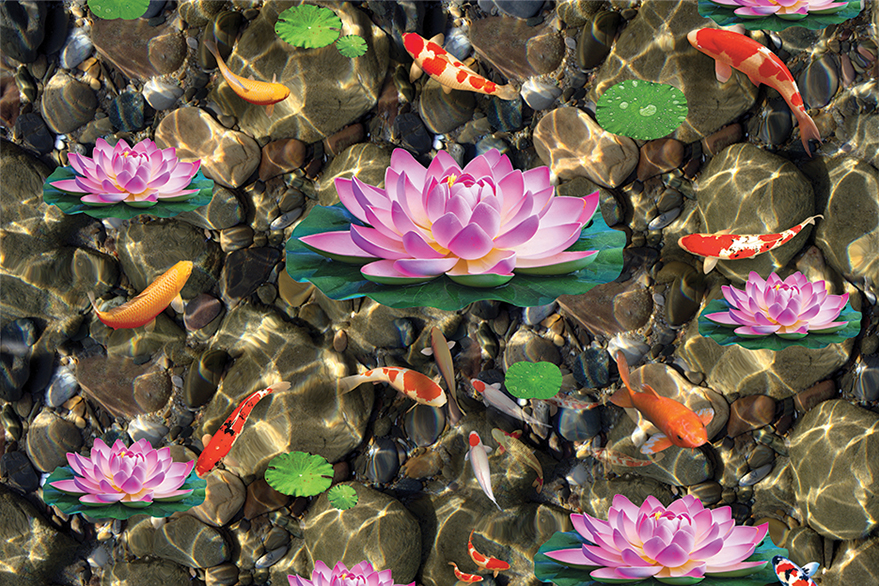 Tranh gạch men 3D bể cá hoa sen