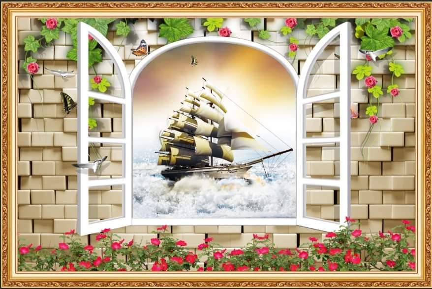 Thuyền buồm xuôi gió - tranh dán tường phong thủy