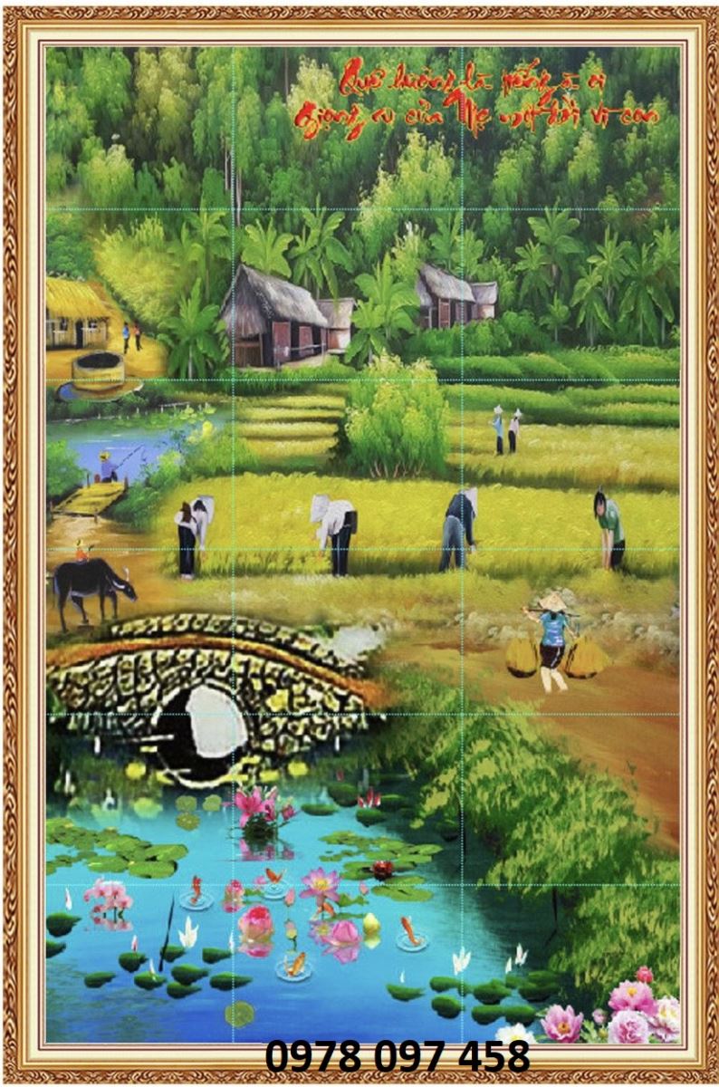 Bức tranh làng quê - tranh gạch men