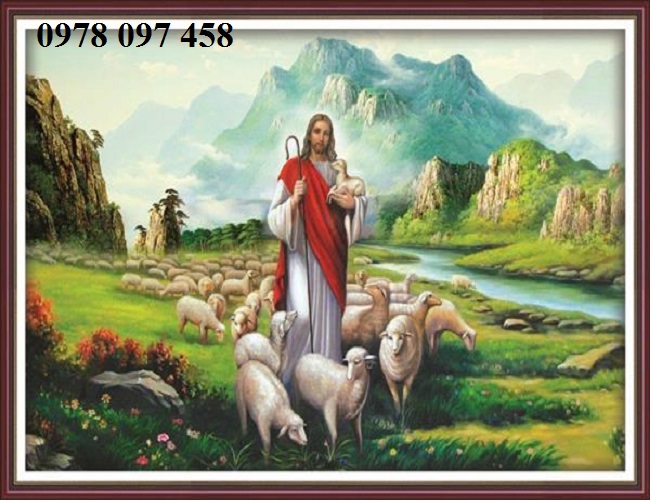 Tranh đức chúa và đàn cừu - tranh gạch men
