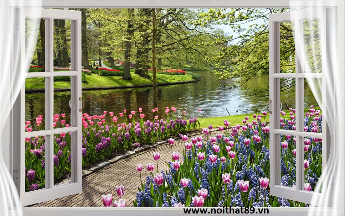 Tranh gạch 3D cánh cửa vườn hoa