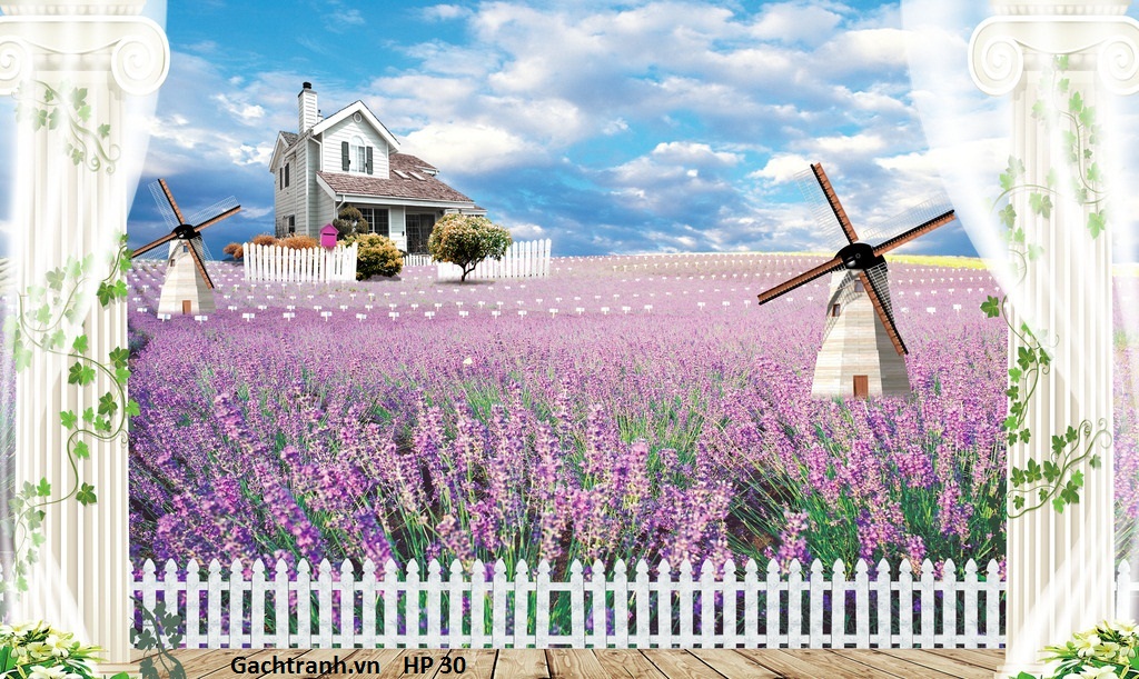 Tranh gạch phong canh vườn hoa Lavender HP 30