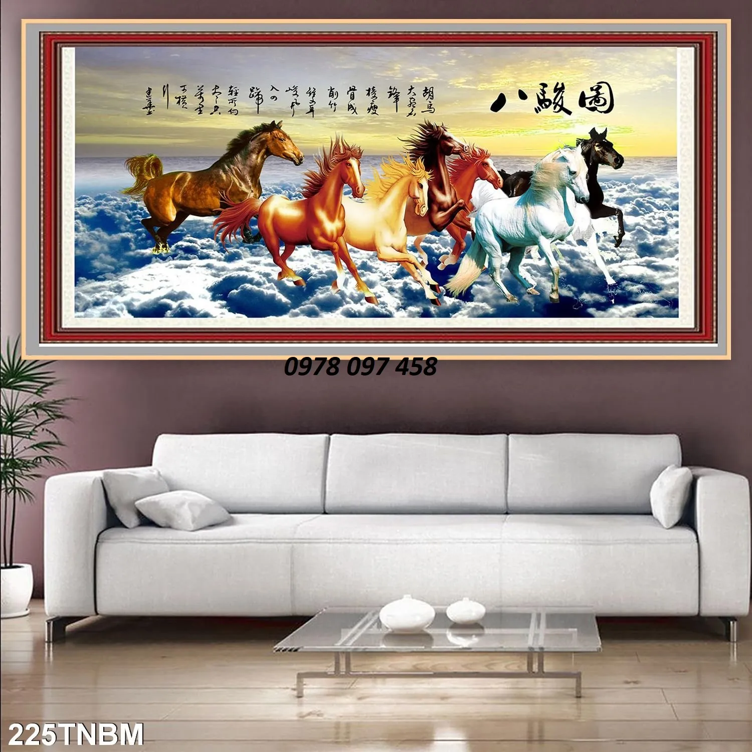 Tranh 8 chú ngựa - tranh gạch men