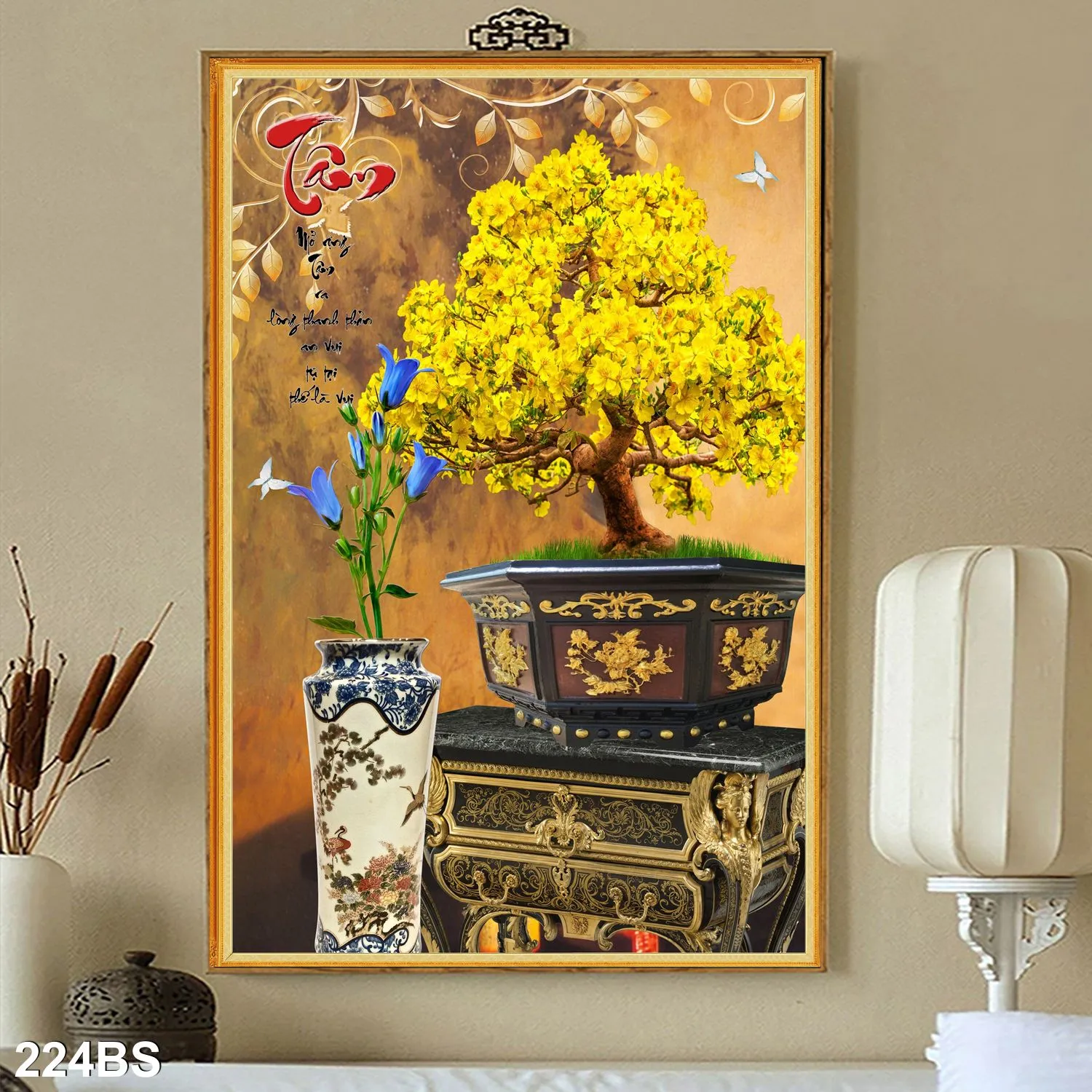 Tranh hoa mai vàng đón tết