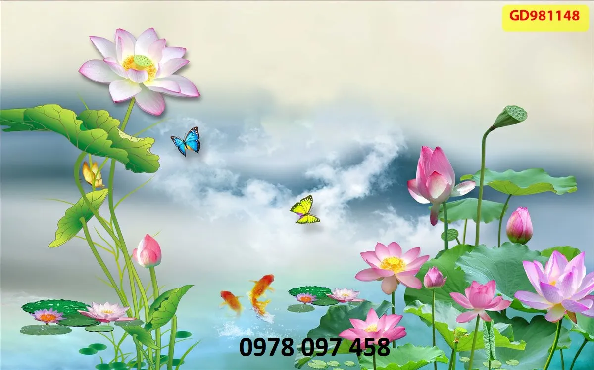 Bức tranh hoa sen trên nền gạch men