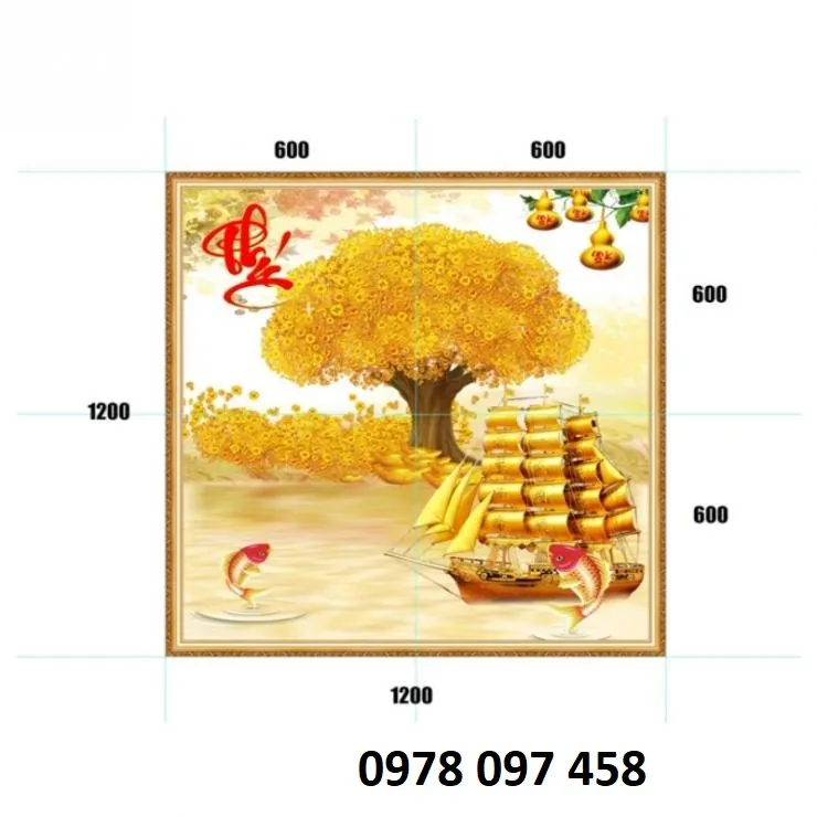 Mẫu tranh gạch thuyền buồm vàng