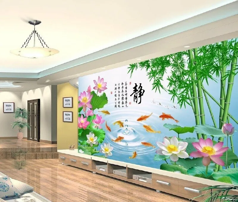 Tranh gạch men họa tiết hoa sen.