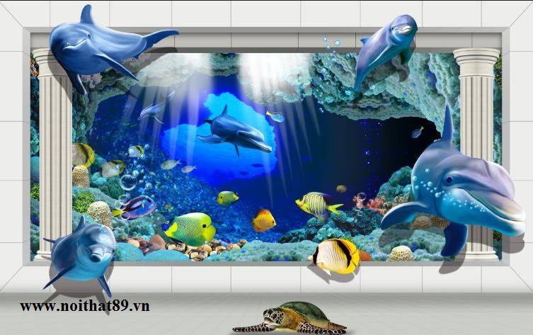 Tranh gạch 3D Cá heo đại dương