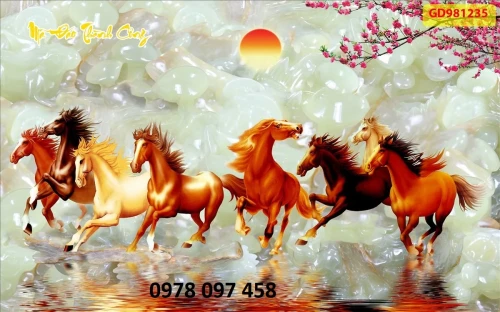 Tranh gạch in 3d hình 8 chú ngựa