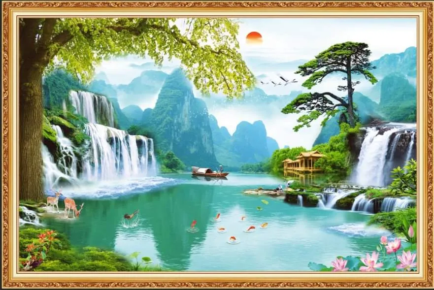 Phong cảnh thiên nhiên giao hòa in trên nền gạch men cao cấp