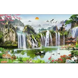 Gạch tranh phong cảnh ốp tường phòng khách